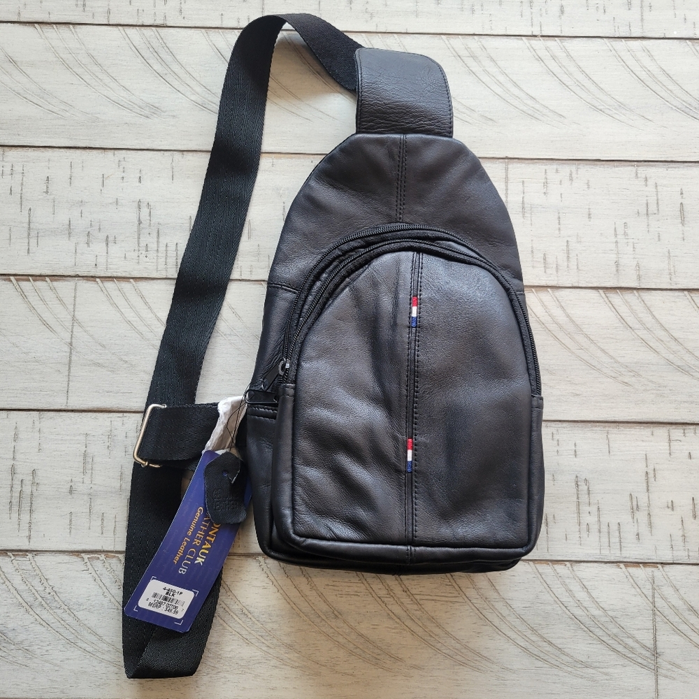 Montauk Black Leather Sling Crossbody Bag NEW With Tags